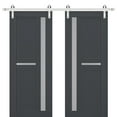 thumbnail image 1 of Sturdy Double Barn Door with Frosted Glass | Veregio 7288 Antracite | 13FT Rail Hangers Heavy Set | Solid Panel Interior Doors-64" x 80" (2* 32x80)-Silver Rail, 1 of 6