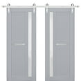 thumbnail image 1 of Sturdy Double Barn Door with Frosted Glass | Veregio 7288 Matte Grey | 13FT Rail Hangers Heavy Set | Solid Panel Interior Doors-64" x 84" (2* 32x84)-Silver Rail, 1 of 6
