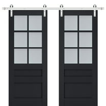 Sturdy Double Barn Door with Frosted Glass | Veregio 7339 Antracite | 13FT Rail Hangers Heavy Set | Solid Panel Interior Doors-36" x 96" (2* 18x96)-Silver Rail