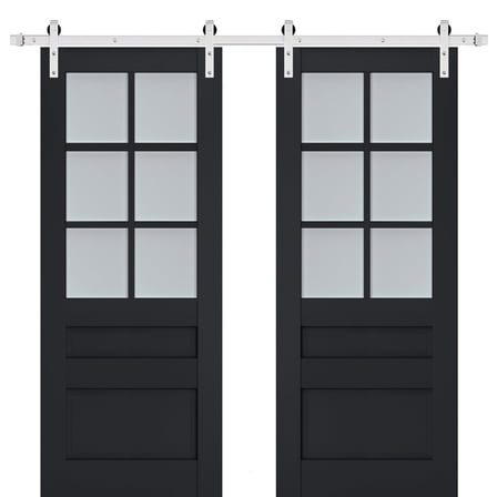 Sturdy Double Barn Door with Frosted Glass | Veregio 7339 Antracite | 13FT Rail Hangers Heavy Set | Solid Panel Interior Doors-36" x 96" (2* 18x96)-Silver Rail