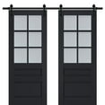 thumbnail image 1 of Sturdy Double Barn Door with Frosted Glass | Veregio 7339 Antracite | 13FT Rail Hangers Heavy Set | Solid Panel Interior Doors-72" x 80" (2* 36x80)-Black Rail, 1 of 6