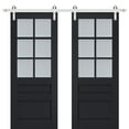 thumbnail image 1 of Sturdy Double Barn Door with Frosted Glass | Veregio 7339 Antracite | 13FT Rail Hangers Heavy Set | Solid Panel Interior Doors-72" x 80" (2* 36x80)-Silver Rail, 1 of 6