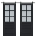 thumbnail image 1 of Sturdy Double Barn Door with Frosted Glass | Veregio 7339 Antracite | 13FT Rail Hangers Heavy Set | Solid Panel Interior Doors-72" x 96" (2* 36x96)-Black Rail, 1 of 6