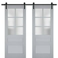 thumbnail image 1 of Sturdy Double Barn Door with Frosted Glass | Veregio 7339 Matte Grey | 13FT Rail Hangers Heavy Set | Solid Panel Interior Doors-36" x 84" (2* 18x84)-Black Rail, 1 of 6