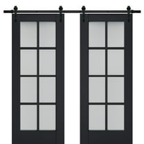 Sturdy Double Barn Door with Frosted Glass | Veregio 7412 Antracite | 13FT Rail Hangers Heavy Set | Solid Panel Interior Doors-36" x 96" (2* 18x96)-Black Rail
