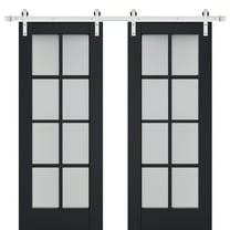 Sturdy Double Barn Door with Frosted Glass | Veregio 7412 Antracite | 13FT Rail Hangers Heavy Set | Solid Panel Interior Doors-36" x 96" (2* 18x96)-Silver Rail