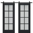 thumbnail image 1 of Sturdy Double Barn Door with Frosted Glass | Veregio 7412 Antracite | 13FT Rail Hangers Heavy Set | Solid Panel Interior Doors-48" x 80" (2* 24x80)-Black Rail, 1 of 6
