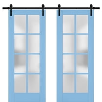 Sturdy Double Barn Door with Frosted Glass | Veregio 7412 Aquamarine | 13FT Rail Hangers Heavy Set | Solid Panel Interior Doors-60" x 80" (2* 30x80)-Black Rail