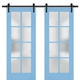 thumbnail image 1 of Sturdy Double Barn Door with Frosted Glass | Veregio 7412 Aquamarine | 13FT Rail Hangers Heavy Set | Solid Panel Interior Doors-60" x 96" (2* 30x96)-Black Rail, 1 of 6