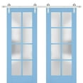 thumbnail image 1 of Sturdy Double Barn Door with Frosted Glass | Veregio 7412 Aquamarine | 13FT Rail Hangers Heavy Set | Solid Panel Interior Doors-64" x 80" (2* 32x80)-Silver Rail, 1 of 6