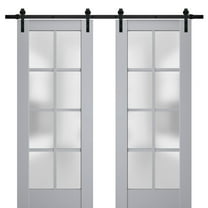 Sturdy Double Barn Door with Frosted Glass | Veregio 7412 Matte Grey | 13FT Rail Hangers Heavy Set | Solid Panel Interior Doors-36" x 96" (2* 18x96)-Black Rail