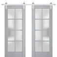 thumbnail image 1 of Sturdy Double Barn Door with Frosted Glass | Veregio 7412 Matte Grey | 13FT Rail Hangers Heavy Set | Solid Panel Interior Doors-84" x 80" (2* 42x80)-Silver Rail, 1 of 5