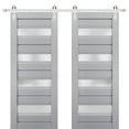 thumbnail image 1 of Sturdy Double Barn Door with Frosted Glass | Veregio 7455 Matte Grey | 13FT Rail Hangers Heavy Set | Solid Panel Interior Doors-36" x 80" (2* 18x80)-Silver Rail, 1 of 6