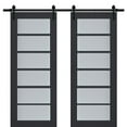 thumbnail image 1 of Sturdy Double Barn Door with Frosted Glass | Veregio 7602 Antracite | 13FT Rail Hangers Heavy Set | Solid Panel Interior Doors-36" x 96" (2* 18x96)-Black Rail, 1 of 6