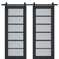Sturdy Double Barn Door with Frosted Glass | Veregio 7602 Antracite | 13FT Rail Hangers Heavy Set | Solid Panel Interior Doors-36" x 96" (2* 18x96)-Black Rail