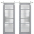 thumbnail image 1 of Sturdy Double Barn Door with Frosted Glass | Veregio 7602 Matte Grey | 13FT Rail Hangers Heavy Set | Solid Panel Interior Doors-60" x 80" (2* 30x80)-Silver Rail, 1 of 6