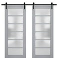 thumbnail image 1 of Sturdy Double Barn Door with Frosted Glass | Veregio 7602 Matte Grey | 13FT Rail Hangers Heavy Set | Solid Panel Interior Doors-60" x 96" (2* 30x96)-Black Rail, 1 of 6