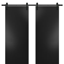 Sturdy Double Barn Door with Hardware | Planum 0010 Black Matte | 13FT Rail Hangers Heavy Set | Modern Solid Panel Interior Doors -36" x 96" (2* 18x96)-Black Rail