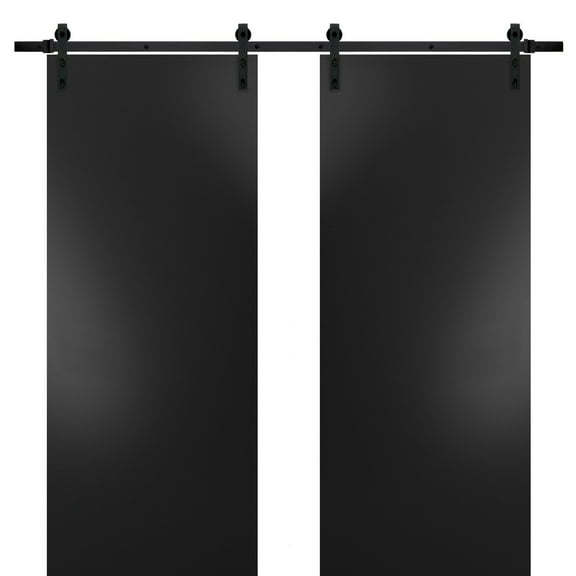 Sturdy Double Barn Door with Hardware | Planum 0010 Black Matte | 13FT Rail Hangers Heavy Set | Modern Solid Panel Interior Doors -36" x 96" (2* 18x96)-Black Rail