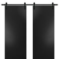 thumbnail image 1 of Sturdy Double Barn Door with Hardware | Planum 0010 Black Matte | 13FT Rail Hangers Heavy Set | Modern Solid Panel Interior Doors -72" x 84" (2* 36x84)-Black Rail, 1 of 6