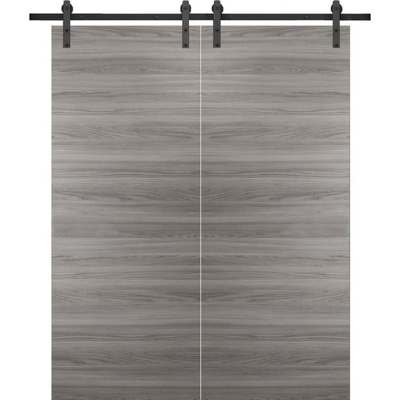 Sturdy Double Barn Door with Hardware | Planum 0010 Ginger Ash | 13FT Rail Hangers Heavy Set | Modern Solid Panel Interior Doors-72" x 84" (2* 36x84)-Black Rail