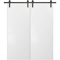 Sturdy Double Barn Door with Hardware | Planum 0010 White Silk | 13FT Rail Hangers Heavy Set | Modern Solid Panel Interior Doors-36" x 96" (2* 18x96)-Black Rail