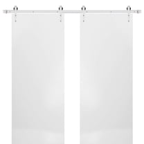 Sturdy Double Barn Door with Hardware | Planum 0010 White Silk | 13FT Rail Hangers Heavy Set | Modern Solid Panel Interior Doors-36" x 96" (2* 18x96)-Silver Rail