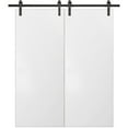 thumbnail image 1 of Sturdy Double Barn Door with Hardware | Planum 0010 White Silk | 13FT Rail Hangers Heavy Set | Modern Solid Panel Interior Doors-48" x 84" (2* 24x84)-Black Rail, 1 of 6