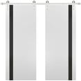 thumbnail image 1 of Sturdy Double Barn Door with | Planum 0040 White Silk with Black Glass | 13FT Rail Hangers Heavy Set | Solid Panel Interior Doors-36" x 84" (2* 18x84)-Silver Rail, 1 of 6