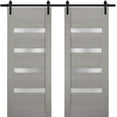 thumbnail image 1 of Sturdy Double Barn Door with | Quadro 4113 Grey Ash with Frosted Glass | Black 13FT Rail Hangers Heavy Set | Solid Panel Interior Doors-36" x 96" (2* 18x96)-Black Rail, 1 of 6