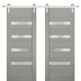 thumbnail image 1 of Sturdy Double Barn Door with | Quadro 4113 Grey Ash with Frosted Glass | Stainless Steel 13FT Rail Hangers Heavy Set | Solid Panel Interior Doors-84" x 80" (2* 42x80)-Silver Rail, 1 of 6