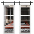 thumbnail image 1 of Sturdy Double Barn Door with | Quadro 4522 White Silk with Clear Glass | 13FT Rail Hangers Heavy Set | Solid Panel Interior Doors-36" x 80" (2* 18x80)-Clear Glass-Black Rail, 1 of 6