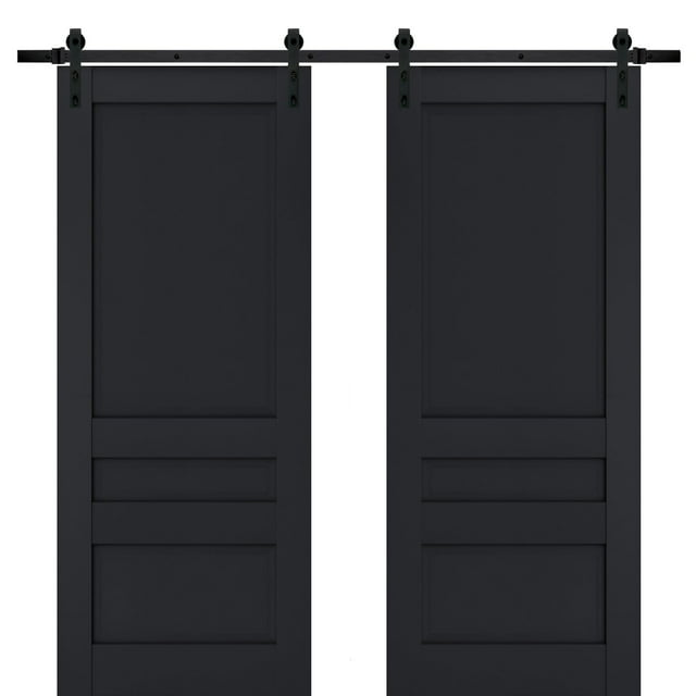 Sturdy Double Barn Door | Veregio 7411 Antracite | 13FT Rail Hangers Heavy Set | Solid Panel Interior Doors-36" x 84" (2* 18x84)-Black Rail