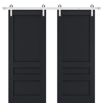 Sturdy Double Barn Door | Veregio 7411 Antracite | 13FT Rail Hangers Heavy Set | Solid Panel Interior Doors-36" x 96" (2* 18x96)-Silver Rail