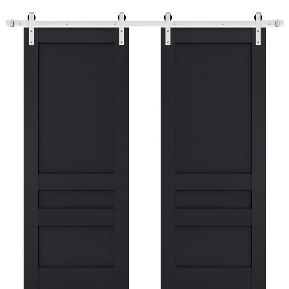 Sturdy Double Barn Door | Veregio 7411 Antracite | 13FT Rail Hangers Heavy Set | Solid Panel Interior Doors-36" x 96" (2* 18x96)-Silver Rail