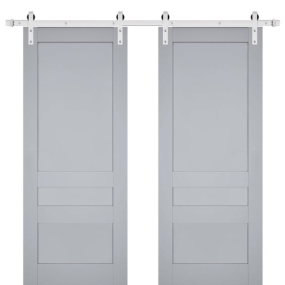 Sturdy Double Barn Door | Veregio 7411 Matte Grey | 13FT Rail Hangers Heavy Set | Solid Panel Interior Doors-36" x 84" (2* 18x84)-Silver Rail