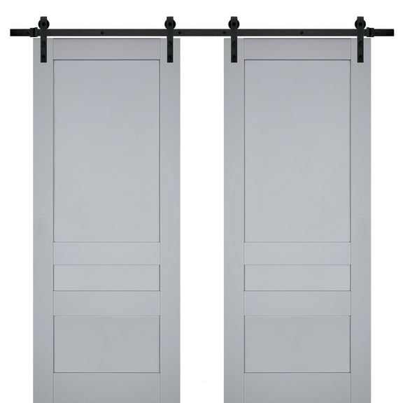 Sturdy Double Barn Door | Veregio 7411 Matte Grey | 13FT Rail Hangers Heavy Set | Solid Panel Interior Doors-36" x 96" (2* 18x96)-Black Rail