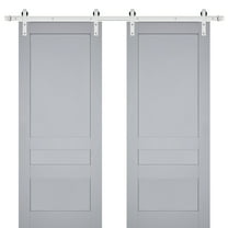 Sturdy Double Barn Door | Veregio 7411 Matte Grey | 13FT Rail Hangers Heavy Set | Solid Panel Interior Doors-36" x 96" (2* 18x96)-Silver Rail