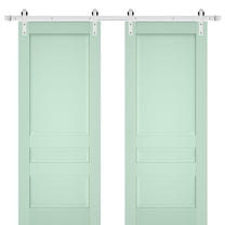 Sturdy Double Barn Door | Veregio 7411 Oliva | 13FT Rail Hangers Heavy Set | Solid Panel Interior Doors-36" x 96" (2* 18x96)-Silver Rail