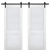 Sturdy Double Barn Door | Veregio 7411 White Silk | 13FT Rail Hangers Heavy Set | Solid Panel Interior Doors-36" x 96" (2* 18x96)-Black Rail