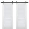 thumbnail image 1 of Sturdy Double Barn Door | Veregio 7411 White Silk | 13FT Rail Hangers Heavy Set | Solid Panel Interior Doors-56" x 84" (2* 28x84)-Black Rail, 1 of 6
