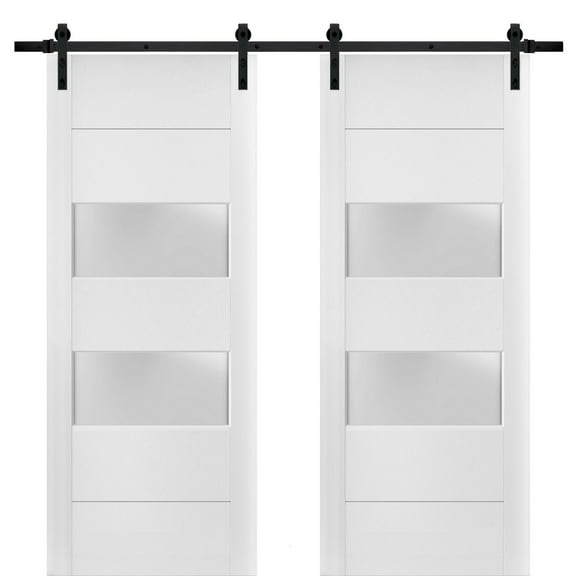 Sturdy Double Barn Door with 2 lites | Lucia 4010 | 13FT Rail Hangers Heavy Set | Solid Panel Interior Doors-60" x 80" (2* 30x80)-Black Rail