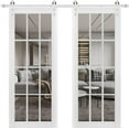thumbnail image 1 of Sturdy Double Barn Door with Clear Glass 12 lites | Felicia 3355 Matte White | 13FT Rail Hangers Heavy Set | Solid Panel Interior Doors, 1 of 6