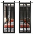 thumbnail image 1 of Sturdy Double Barn Door with | Felicia 3355 Matte Black with Clear Glass | 13FT Rail Hangers Heavy Set | Solid Panel Interior Doors, 1 of 6