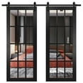 thumbnail image 1 of Sturdy Double Barn Door with | Felicia 3355 Matte Black with Clear Glass | 13FT Rail Hangers Heavy Set | Solid Panel Interior Doors, 1 of 6