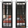 thumbnail image 1 of Sturdy Double Barn Door with | Felicia 3355 Matte Black with Clear Glass | 13FT Rail Hangers Heavy Set | Solid Panel Interior Doors, 1 of 6