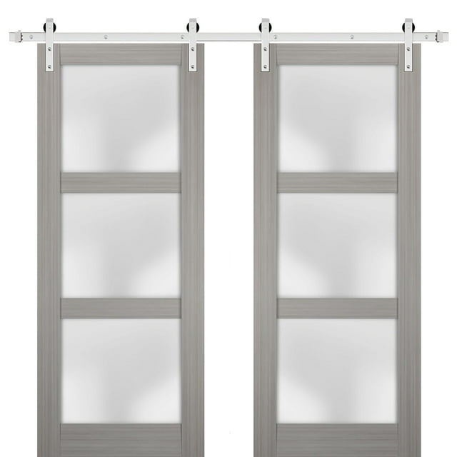 Sturdy Double Barn Door with Frosted Glass | Lucia 2552 Grey Ash | Sample of Door Color