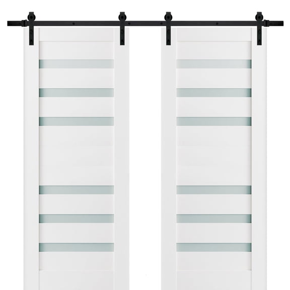Sturdy Double Barn Door with Frosted Glass | Quadro 4266 White Silk | Sample of Door Color