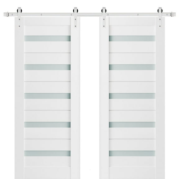 Sturdy Double Barn Door with Frosted Glass | Quadro 4445 White Silk | Sample of Door Color