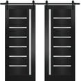 thumbnail image 1 of Sturdy Double Barn Door with | Quadro 4088 Matte Black with Frosted Glass | 13FT Rail Hangers Heavy Set | Solid Panel Interior Doors, 1 of 6